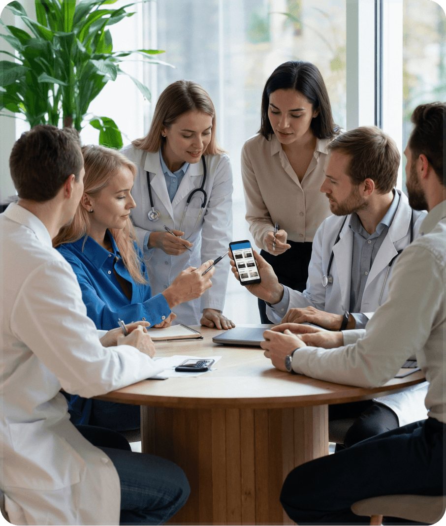 A team of doctors and nutritionists reviewing Dr Gabi insights together